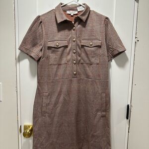 LOFT Brown Plaid Short Sleeve Dress